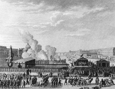 Revolução Francesa: Voluntários na Pont Neuf em Paris, 22 de julho de Jean Louis II (after) Prieur