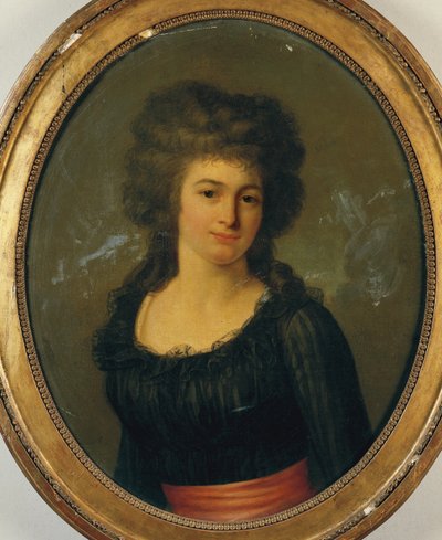 Retrato de uma senhora em um vestido preto com faixa vermelha de Jean Louis Laneuville