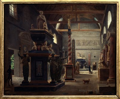 A sala de introdução do Musee des Monuments Francais no convento dos Petites Augustins rue Bonaparte em Paris Pintura de Jean Lubin Vauzelle (1776-afr 1837) 1812 Sol. 0,6x0,75 m Paris, Musee Carnavalet. de Jean Lubin Vauzelle