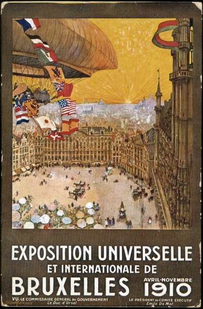 Exposição Mundial e Internacional em Bruxelas, cartaz de Jean Malvaux. Cromolitografia de Jean Malvaux