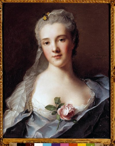 Retrato de Manon Balletti (1740-1776), esposa do arquiteto Jean Francois Blondel (1705-1774) Pintura de Jean Marc (Jean-Marc) Nattier (1685-1766) de Jean Marc Nattier