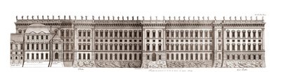 O Louvre em Paris, projeto de Gian Lorenzo Bernini: elevação da fachada principal voltada para o Sena - De "Architecture francoise" de Jacques-Francois Blondel - elevação da fachada principal do Sena - projeto de Bernin - gravura de Jean Marot de Jean Marot