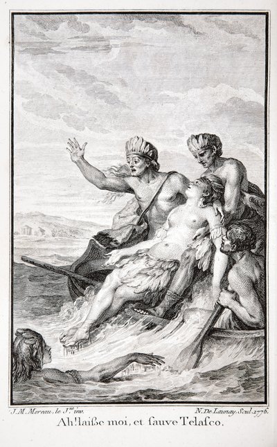 Ah! Deixe-me e salve Telasco !, ilustração de &39;Os Incas, ou a Destruição do Império do Peru&39; de Jean-François Marmontel, gravada por Nicolas Delaunay de Jean Michel the Younger (after) Moreau
