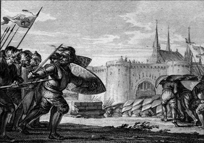 Armee viking atacando Saint Germain des Pres (Saint-Germain-des-Pres) e sua abadia. Século IX (regne de Carlos II, o Careca). Gravura de Jean Michel Moreau, dit Moreau le Jeune (1741- 1814) de Jean Michel the Younger Moreau