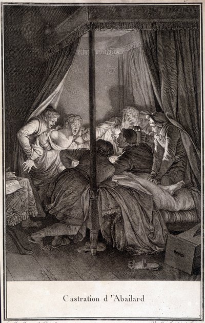 Castração de Pierre Abélard ou Pierre Abailard filósofo e teólogo francês (1079 a 1142). gravura de Moreau. de Jean Michel the Younger Moreau
