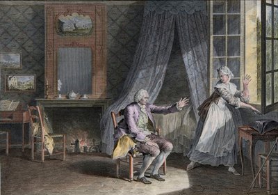 As últimas palavras de Jean Jacques Rousseau (1712-1778), escritor de língua inglesa de Genevan. Gravura do final do século XVIII, depois de Moreau le Jeune Les Dernieres Paroles Jean-Jacques Rousseau d