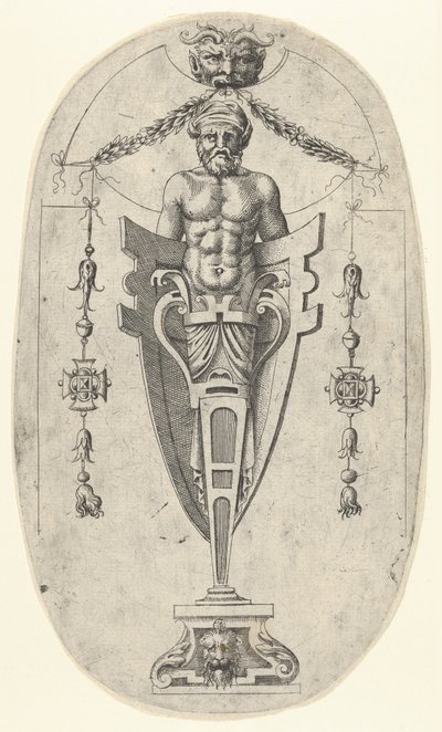Figura Terminal Masculino, Torso com Barba e Turbano em Pedestal de Meio Comprimento Enclausurado ..., ca. 1543. de Jean Mignon