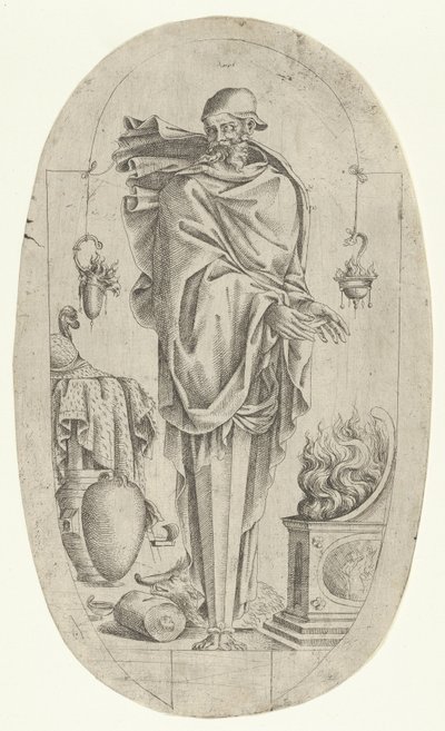 Termo na forma de um velho aquecendo as mãos, 1535-55. de Jean Mignon