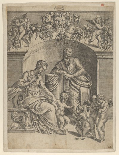 A Virgem com o Menino Jesus adorada por São João, 1543. de Jean Mignon