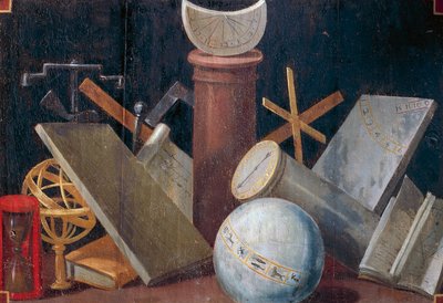 Instrumentos científicos e astronómicos, cerca de 1620, pintura de painel de Jean Mosnier (1600-1656). Castelo de Beauregard, Loir-et-Cher, França. de Jean Monier or Mosnier