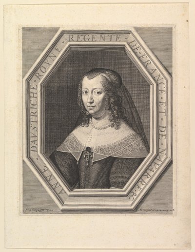Ana da Áustria, rainha da França, no tribunal de luto. de Jean Morin