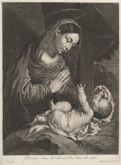 A Virgem adora o Menino Jesus. de Jean Morin