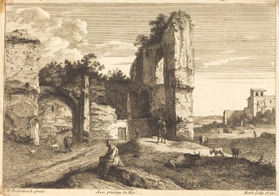 Velha sentada de Jean Morin after Cornelis van Poelenburch