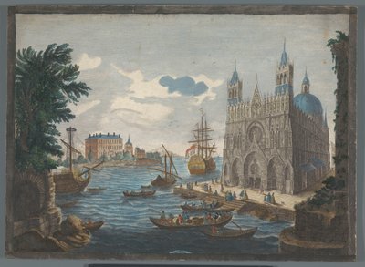 Vista de uma catedral gótica na água Vue d