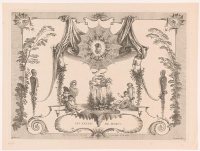 Design para painéis com crianças por uma fonte Les Enfans de Momus (título no objeto) Oeuvre de Antoine Watteau (título da série) L