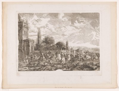 Partida de um grupo de caça em frente de uma casa
Partie de Chasse pour le Vol
Impressões após pinturas de Philips Wouwerman (título da série)
Oeuvres de Ph.pe Wouwermans Hollandois (título da série) de Jean Moyreau