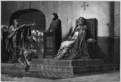 O Papa Formosa e Estêvão VII. O Concílio Cadavérico, 897: o cadáver do Papa Formosa (Papa 891 a 896), vestindo as suas vestes pontifícias, comparado perante uma assembleia sinodal presidida pelo Papa Estêvão VI ou VII (Papa 896 a 897), na origem da exumaçã de Jean Paul (after) Laurens