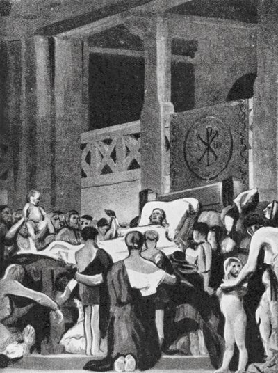 A morte de Santa Genoveva (litografia) de Jean Paul (after) Laurens