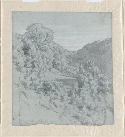 Árvores iluminadas pelo sol em um vale perto de Lacoux de Jean Paul Flandrin
