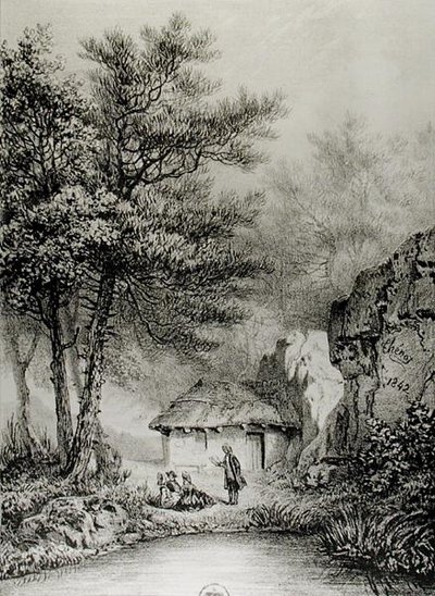 Jean-Jacques Rousseau (1712-1778) Cabine em Ermenonville, 1842 de Jean Pierre after Thenot