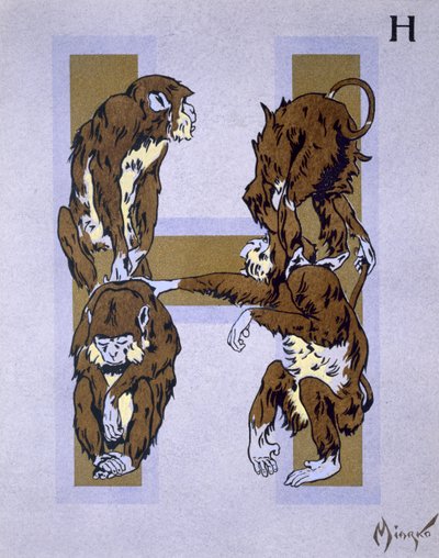 Letra maiúscula &39;H&39;, de &39;The Sketch of Animals&39;, publicada em Paris, c.1920 de Jean Saude