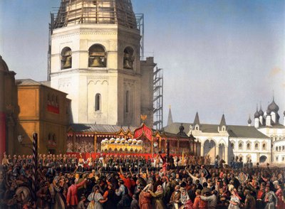 Procissão após a coroação do czar Alexandre II da Rússia, Moscou, 1856. de Jean Sorieul