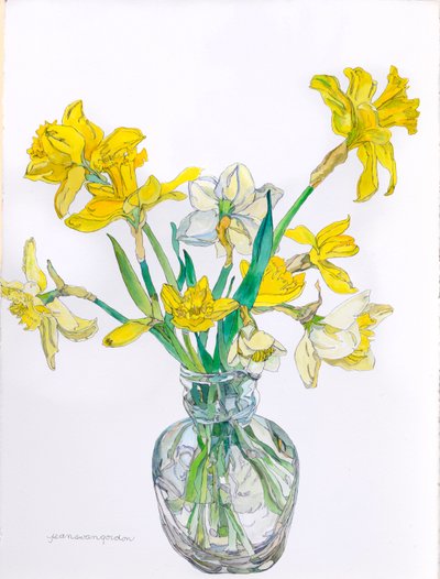 Narcisos num vaso de gargalo estreito, 2006 (aguarela e tinta sobre papel) de Jean Swan Gordon