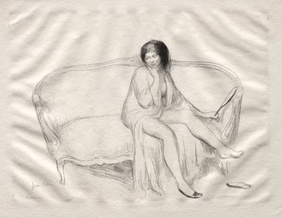 Mulher nua sentada em um sofá. de Jean Veber