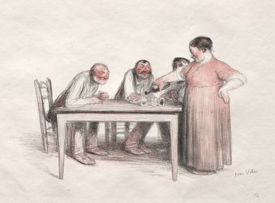 O copo de vinho (litografia a cores) de Jean Veber