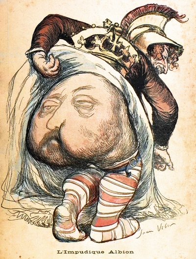 O Albion Imórbido - Edward VII". Cartoon de Jean Veber sobre a Guerra dos Bôeres - "L