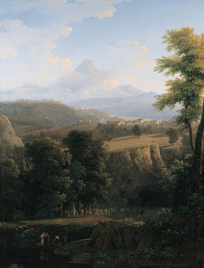 Uma procissão cerimonial em uma extensa paisagem de Jean Victor Bertin
