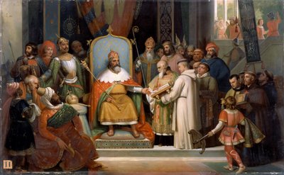 Carlos Magno recebe Alcuín, 780 de Jean Victor Schnetz