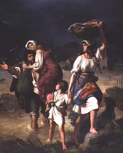 Camponeses Romanos Fugindo da Inundação do Rio Tibre de Jean Victor Schnetz