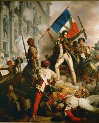 Batalha de rua em frente à Câmara Municipal de Paris ... (óleo sobre tela) de Jean Victor Schnetz