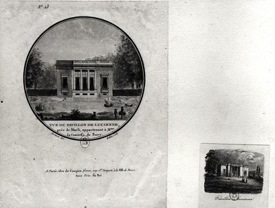 Vista de um pavilhão em Louveciennes construído por Claude-Nicolas Ledoux (1736-1806) para Madame du Barry (wc no papel) de Jean Testard