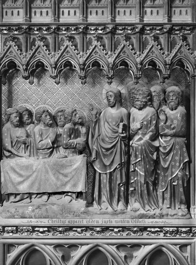 Catedral, interior, tela de coro, Jesus Cristo aparecendo no Monte das Oliveiras, c.1340-51 (pedra policromada) de Jean and Jean Le Boutellier Ravy