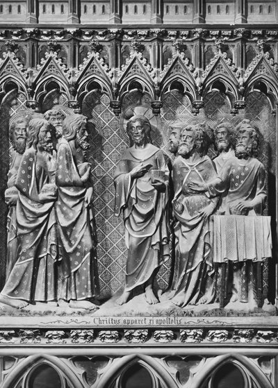 Catedral, interior, tela do coro, Jesus Cristo que aparece aos apóstolos, c.1340-51 (pedra policromada) de Jean and Jean Le Boutellier Ravy