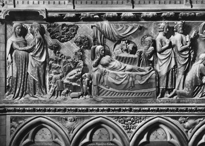 Catedral, interior, tela de coro, Visitação, Anunciação aos pastores, Natividade, c.1340-51 (pedra policromada) de Jean and Jean Le Boutellier Ravy