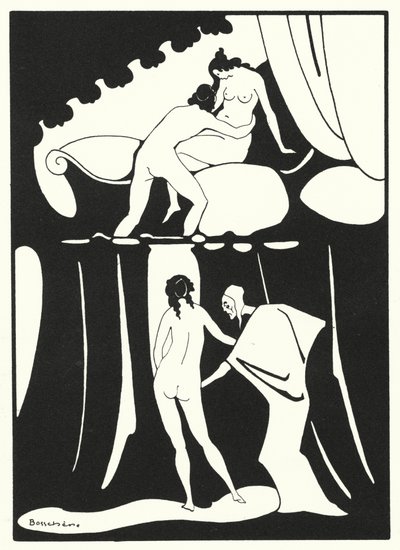 Os Livros de Amor de Ovídio: Ela deleita-se em profanar a castidade do leito conjugal (litografia a cores) de Jean de Bosschere