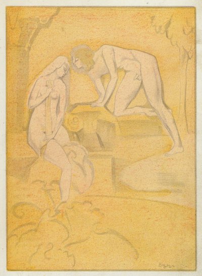 Os livros de amor de Ovídio: Os beijos que Phoebus dá a Diana (litografia a cores) de Jean de Bosschere