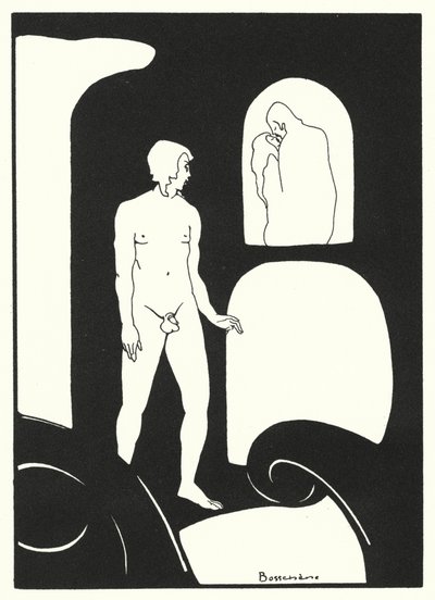Os livros de amor de Ovídio: O encontro imprevisto de alguns amantes apaixonados (litografia a cores) de Jean de Bosschere