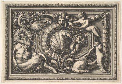 Design para um Painel com duas variantes contendo um Satyr e um Sphynx, de: Pannea..., século XVII. de Jean le Pautre