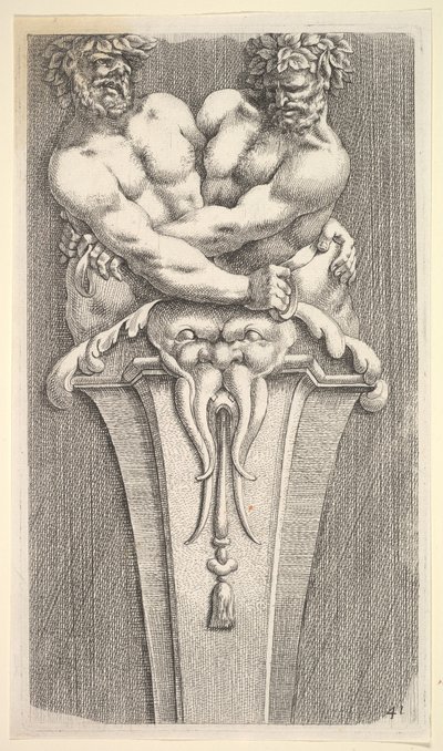 Design para um Termo com duas figuras Bacchic, de: Curieuses recherches de plusieurs beaus ..., 1645. de Jean le Pautre