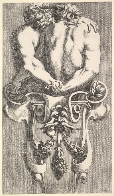 Projeto para um Termo com Dois Sátiros Abraçando, de: Curieuses Recherches de Vários Beaus..., 1645. de Jean le Pautre