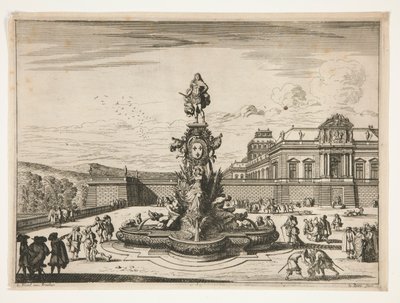 Fonte, com palácio ao fundo direito de Jean le Pautre