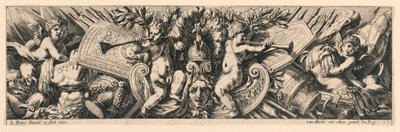 Frieze: Troféus de Armas e Putti de Jean le Pautre