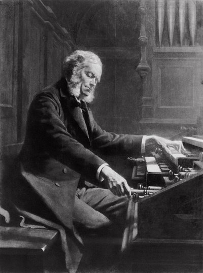 Cesar Franck no console do órgão na Basílica de St. Clotilde, Paris, 1885 de Jeanne Rongier