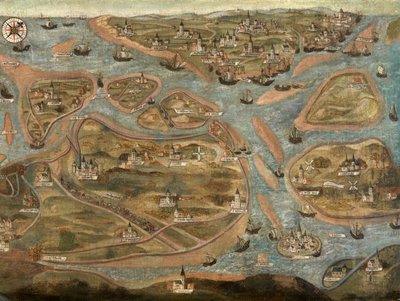 Mapa da Área Zwin (óleo sobre tela) de Jehan de Hervy