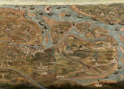 Mapa da Área Zwin (óleo sobre tela) de Jehan de Hervy