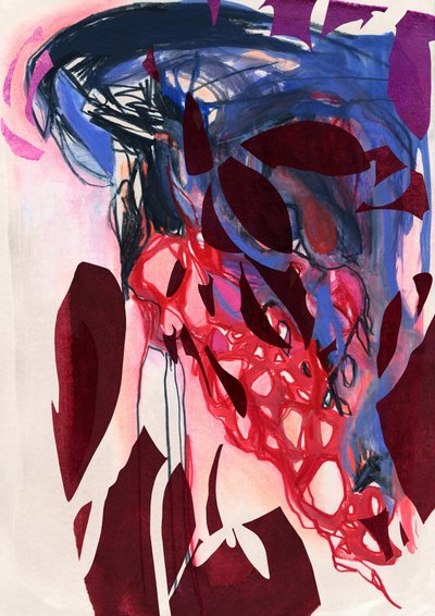 Fluxo abstrato em vermelho e índigo de Jenja Braun